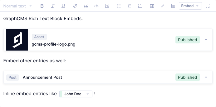 Rich Text Asset Embeds UI