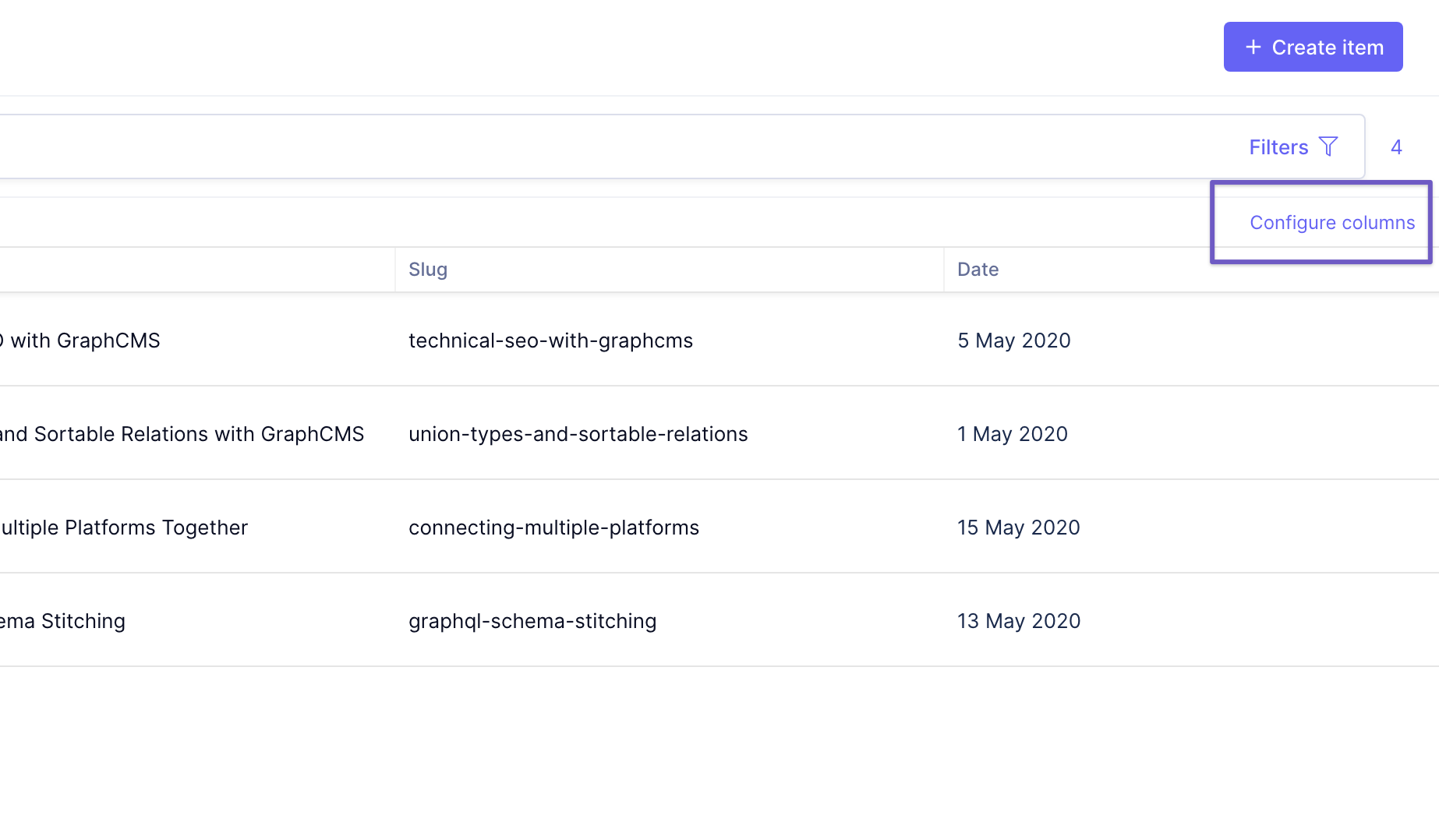 Configuring columns