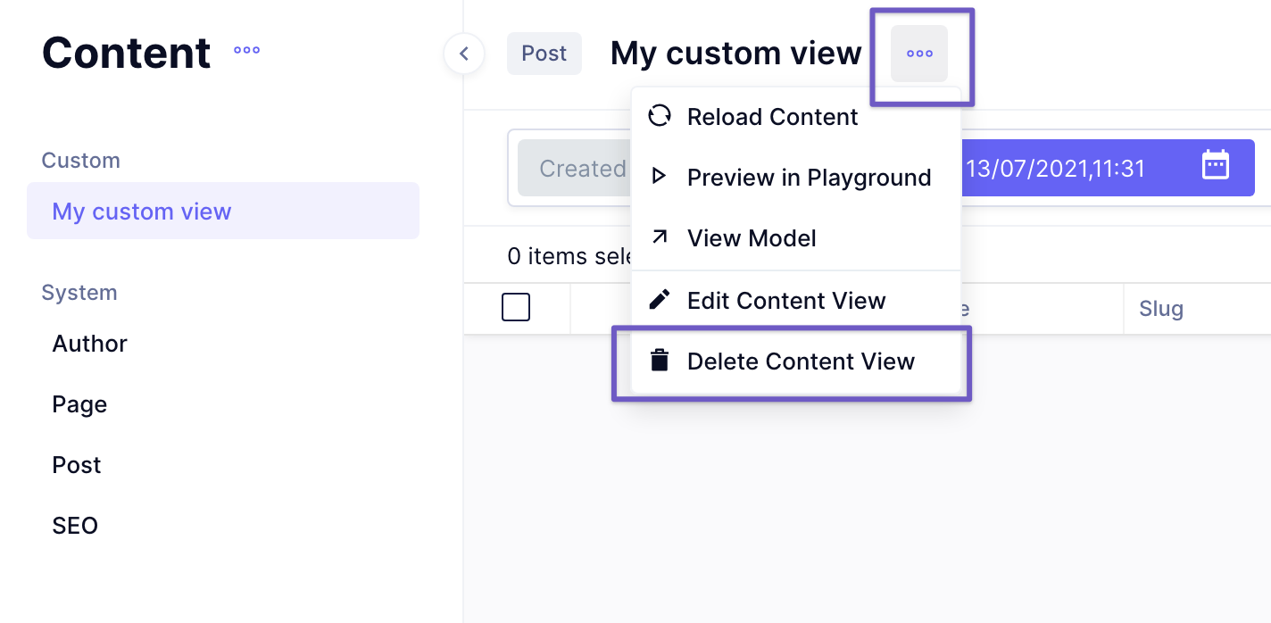 Delete custom view