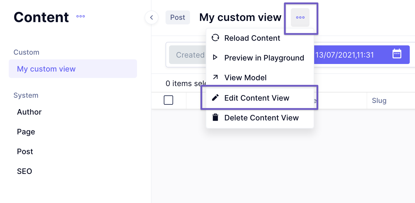 Edit custom view