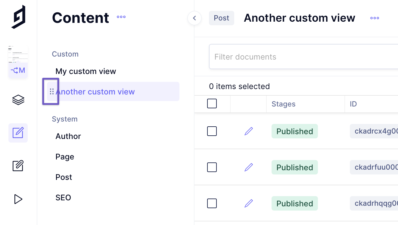 Reorder custom views